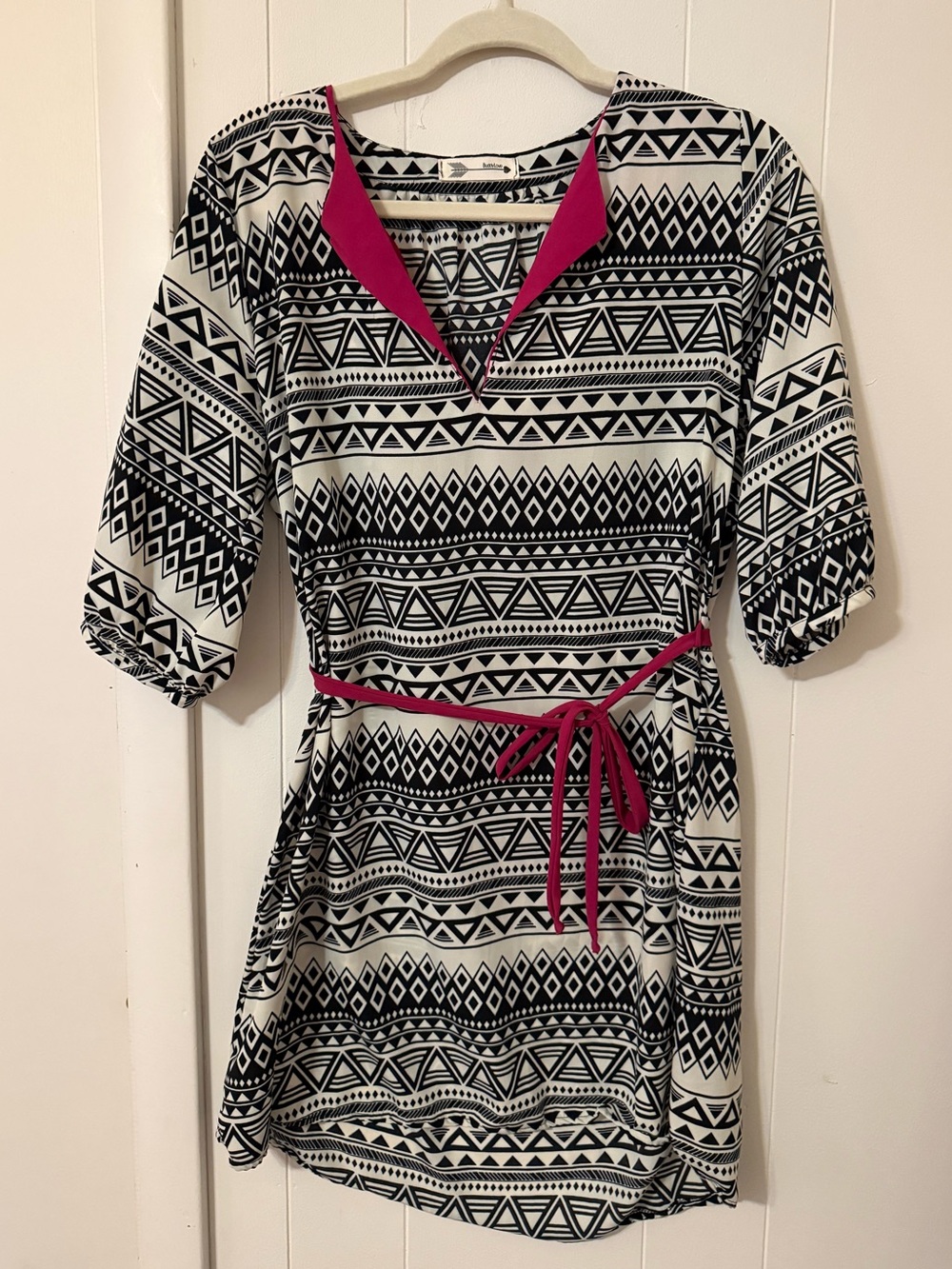 Buddy Love Black & White Geometric Tunic with Pink Accents
